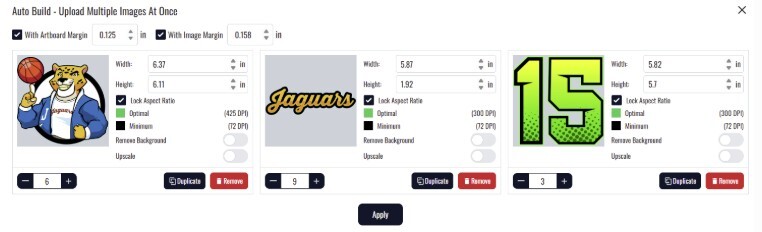 Setting image quantities in the Auto Build dashboard